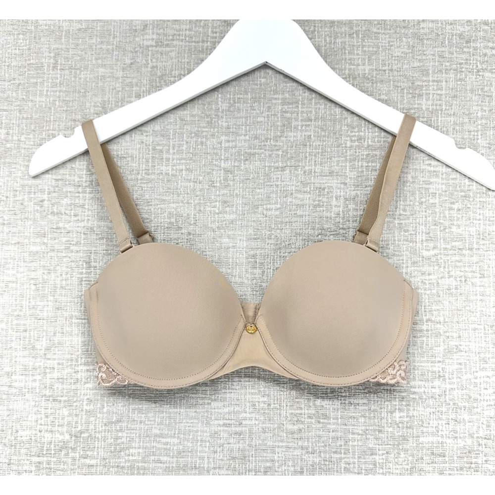 Natori Bra Womens 32B Beige Pure Luxe‎ Strapless Contour Underwire Lace 729080